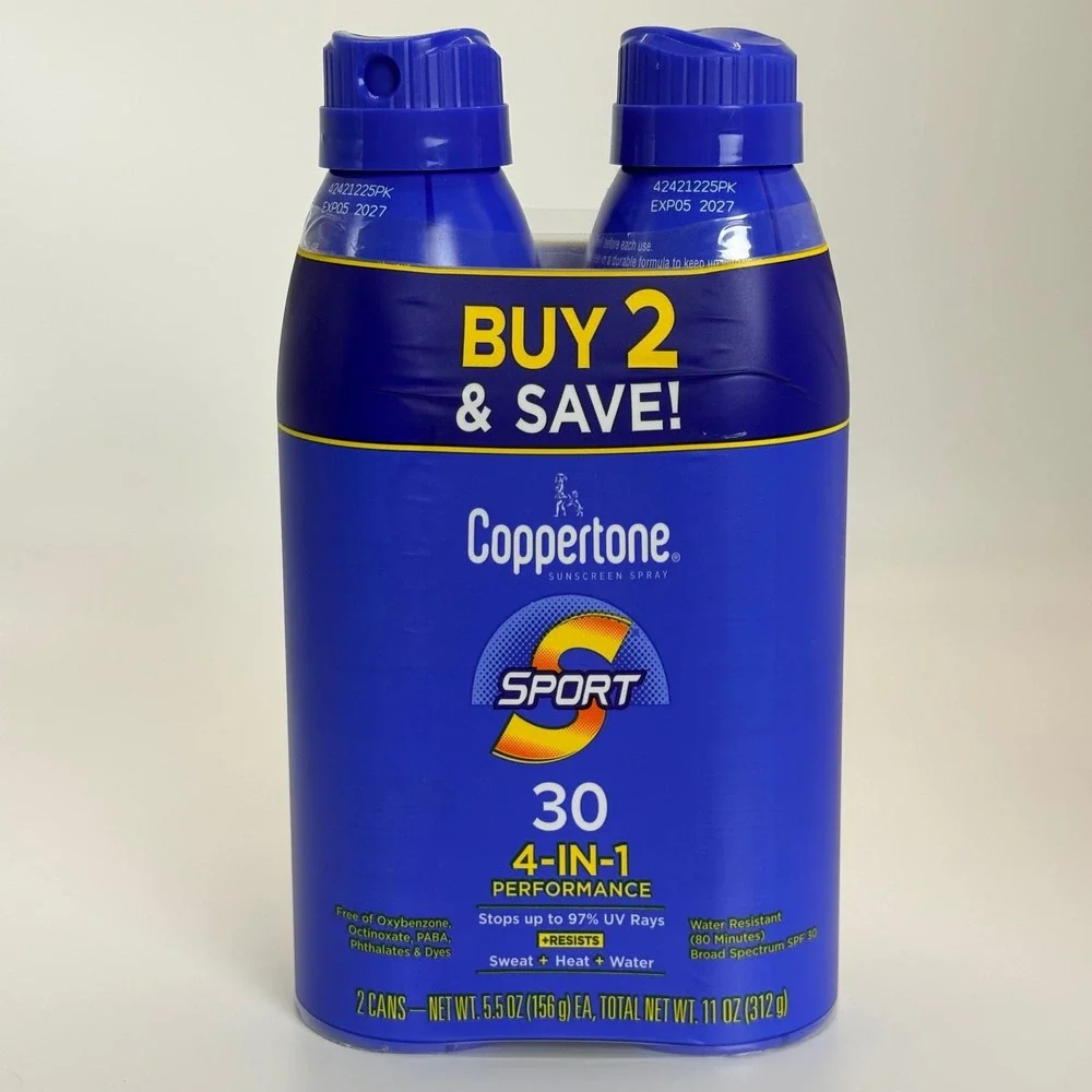 Coppertone Sport Sunscreen Spray SPF 30 2-Pack 5.5oz Cans Exp 05/2027
